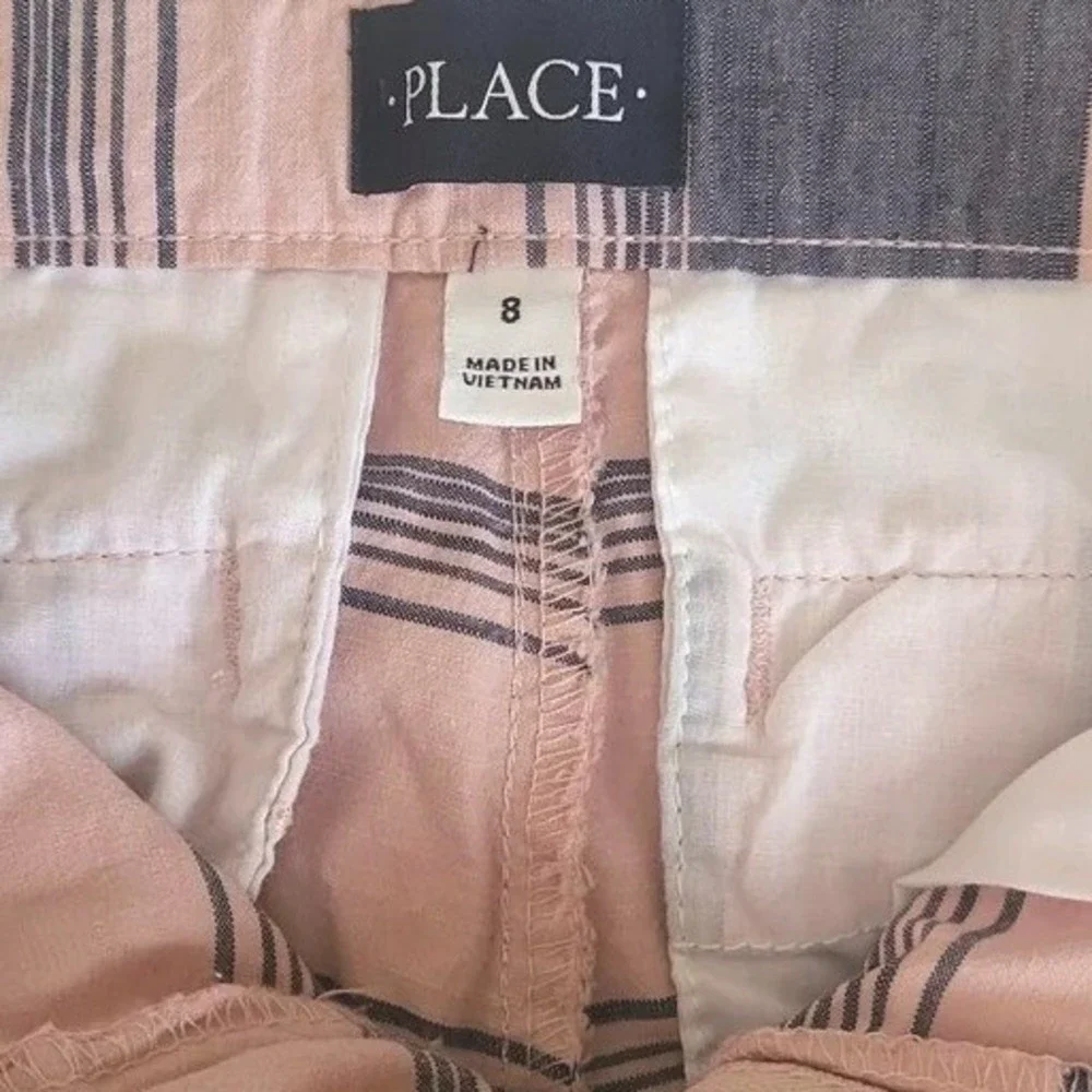 Children's Place Boys Pink‎ Navy Striped Adjustable Waist Preppy Chino Shorts 8